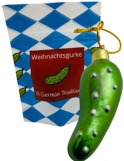 Original German Weihnachtsgurke Pickle Ornament Traditional Polyresin Christmas Tree Decoration in a Bavarian Gift Bag