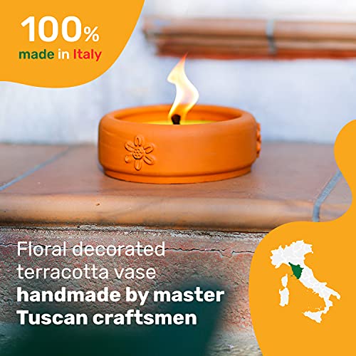 GRAZIANI Citronella Terracotta Fiore 2 Candles Set, Outdoor, Garden, Patio, Balcony, Camping, Portable Travel, Aromatherapy, Oil Candles 100% Made in Italy Quality, Candles Gift, Large Flame.