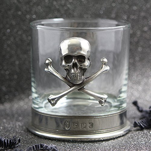 English Pewter Company 11 Ounce Old Fashioned Whisky Rum Rocks Glass With Stunning Pewter Skull and Cross Bones [TUM07].