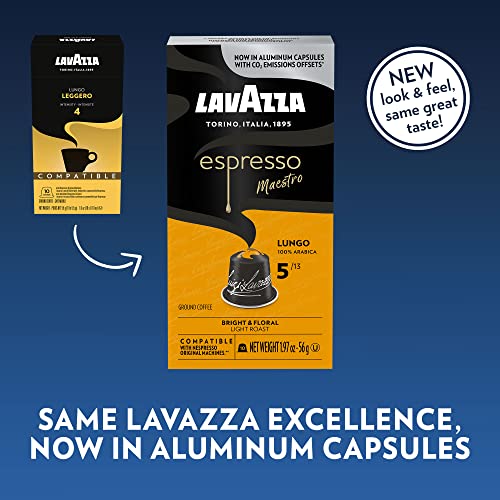 Lavazza Espresso Lungo Light Roast 100% Arabica Aluminum Capsules Compatible with Nespresso Original Machines (Pack of 60) ,Value Pack, Sweet and aromatic, floral fruity notes, Intensity 5 13.