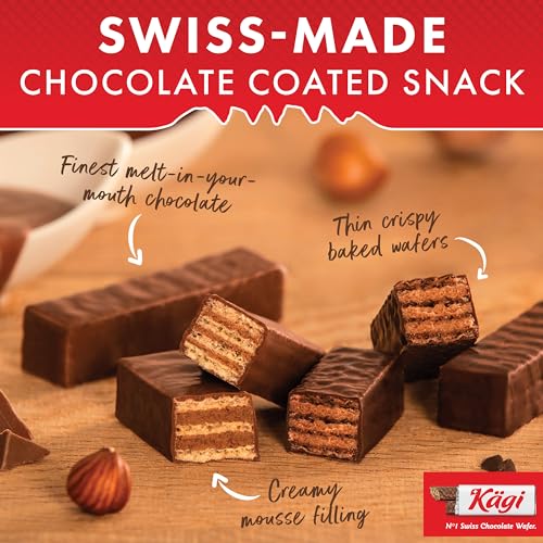 Swiss Chocolate Covered Wafers Assorted Bag by Kägi, Crispy Coated Dessert Snacks, Premium Individually Wrapped Treats, Mini-Mix Chocolate Gift Bag, Classic, Dark, and Hazelnut Flavors, 500g Bag.