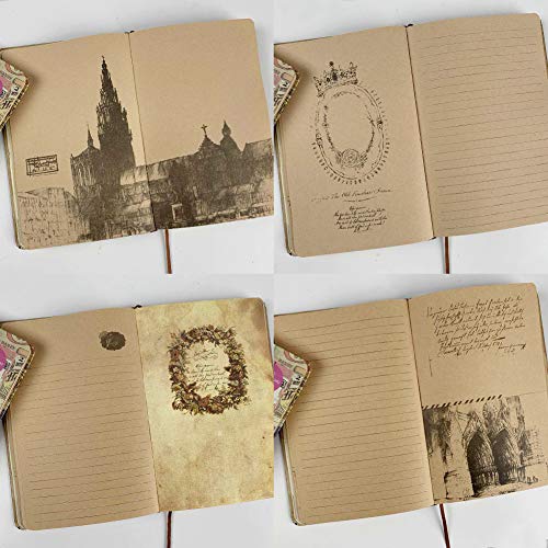 Vintage Travel Journals for Women, European Kraft paper Diary Color Illustrations Notebook Travel Brochures Hardcover Writing Notepad Girl Gift.