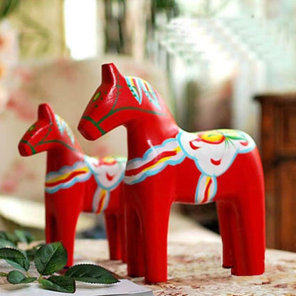 Set of 2 Swedish Wooden Dala Horses, Dalecarlian Horse Figurines, Christmas Ornament Decor for Home, Red