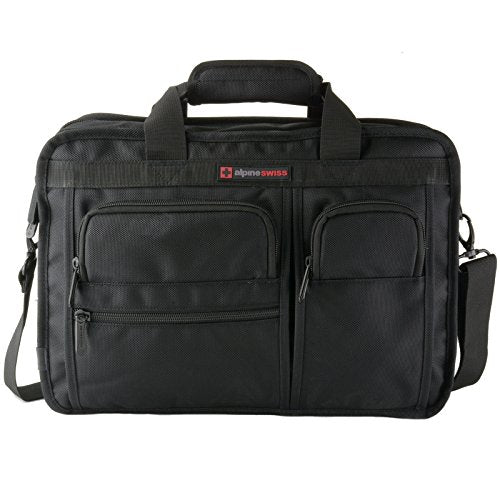 Alpine Swiss Conrad Messenger Bag 15.6 Inch Laptop Briefcase with Tablet Sleeve Black.