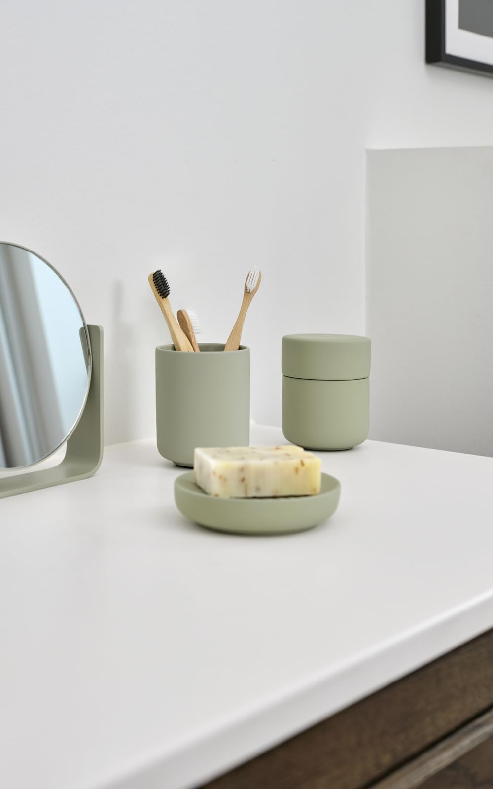 Zone Denmark Ume Taupe Cosmetic Jar - Elegant and Functional Storage Solution for Your Beauty Essentials, Infusing Scandinavian Design into Your Vanity Space (Eucalyptus Green)