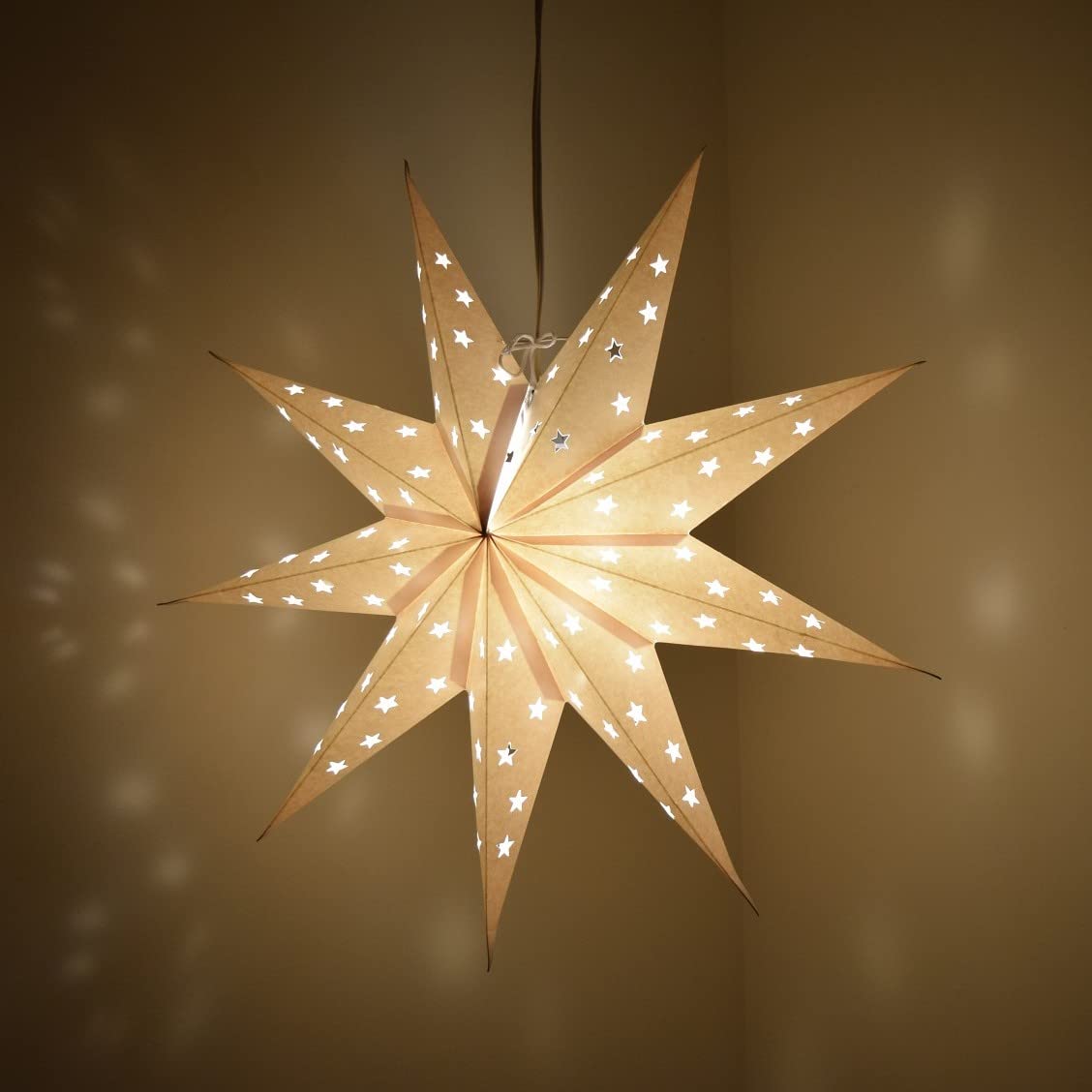 9 Pointed White Paper Star Lantern with 12 Foot Power Cord Included