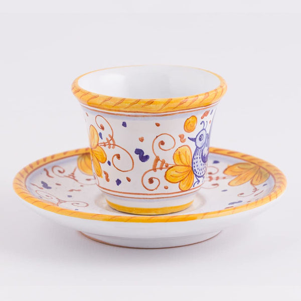 Italian Ceramic Espresso Cup & Saucer Arabesco Giallo, Deruta - Hand Painted Cup, Made in Italy Ceramics, Handmade Coffee Cups, Italian Ceramics Deruta, Italian Pottery