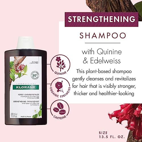 Klorane - Strengthening Shampoo - with Quinine & Edelweiss For Thinning Hair - Support Thicker Hair - Silicone, Paraben & Sulfate Free - 13.5 fl. oz.
