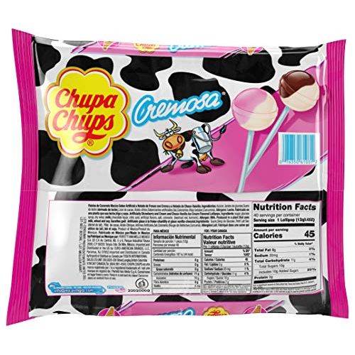 Chupa Chups Cremosa Lollipop Assortment, 2 Ice Cream Flavors, Individually Wrapped Candy for Kids, 16.9 OZ Bag (40 Suckers).