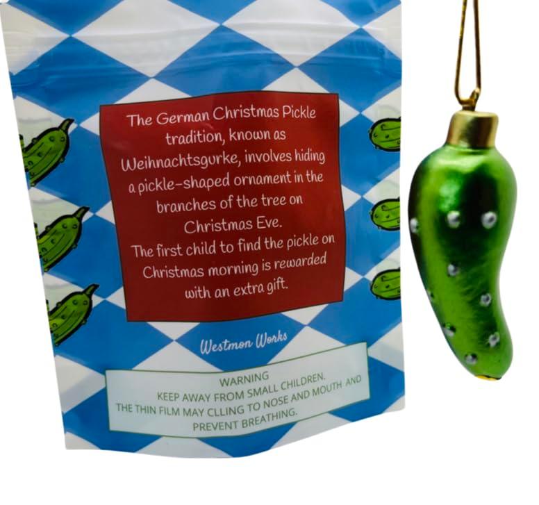 Original German Weihnachtsgurke Pickle Ornament Traditional Polyresin Christmas Tree Decoration in a Bavarian Gift Bag