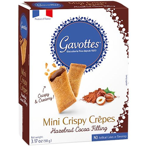 Gavottes Gourmet French Filled Mini Crispy Crepes - with Rich Cocoa Hazelnut Filling | Crispy Crepes for Chocolate Crepe Lovers | Gavottes Mini Filled Crispy Crepes From France (3.17oz/90g).