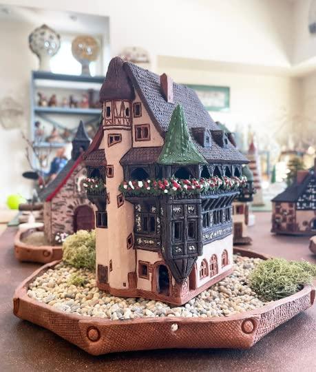 Midene Ceramic Houses Collection - Collectible Handmade Miniature of Historic Pfister House in Colmar, France - Tea Light Candle Holder, Essential Oil Burner B245AR*