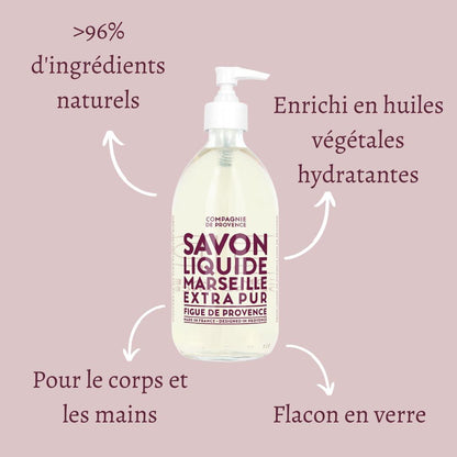 Compagnie de Provence Savon de Marseille Extra Pure Liquid Soap - Fig of Provence - 16.7 Fl Oz Glass Pump Bottle