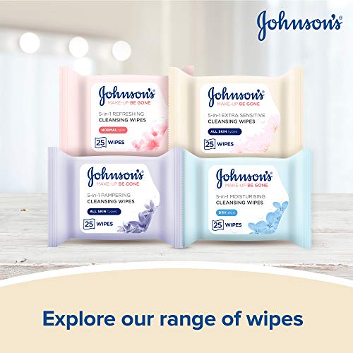 Johnson's Makeup Be Gone Extra-Sensitive Wipes, Pack of 25 (Packing May Vary)