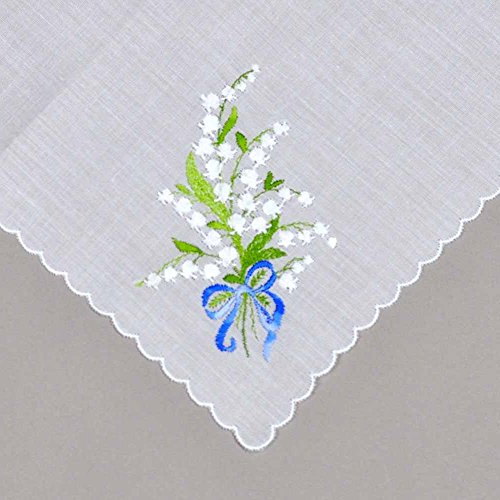Wedding Something Blue European Handkerchief with Lily of The Valley Embroidery Heirloom Cotton Ladies