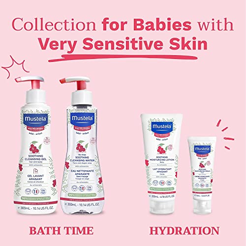 Mustela Baby Soothing Cleansing Gel - Fragrance-Free Hair & Body Wash for Very Sensitive Skin - with Natural Avocado Perseose & Schizandra Berry - 10.14 fl. oz.
