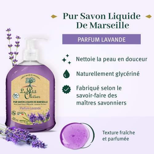Le Petit Olivier Pure Marseille Liquid Soap - Lavender Perfume - Gently Cleanses Skin - Delicately Perfumed - Vegetable Origin Based - 10.1 oz