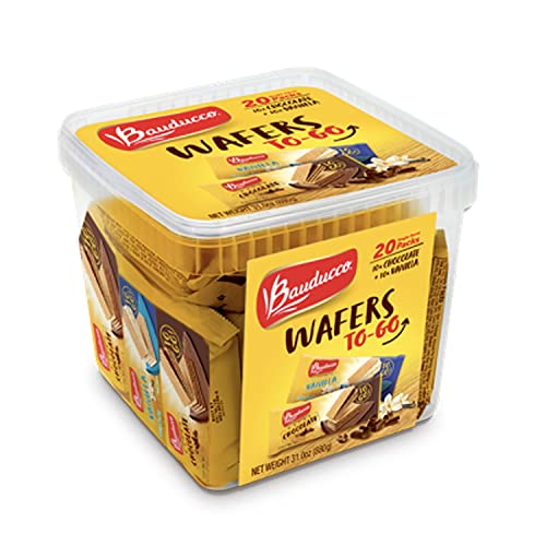 Bauducco Chocolate & Vanilla Wafer Cookies - Convenient Single Serve Wafer Cookies With 3 Layers of Cream - Delicious Sweet Snack on the go or Dessert 28.2oz (Pack of 20).
