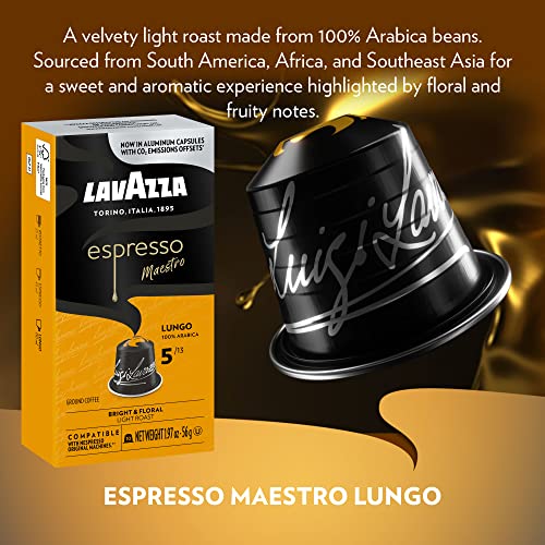 Lavazza Espresso Lungo Light Roast 100% Arabica Aluminum Capsules Compatible with Nespresso Original Machines (Pack of 60) ,Value Pack, Sweet and aromatic, floral fruity notes, Intensity 5 13.