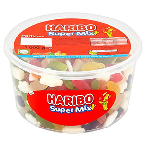Original Haribo Supermix Party Size Tub A Delicious Mix Of Fun Haribo Shapes Includes Little Jelly Men Milk Bottles Imported From The UK British Gummy Candy.