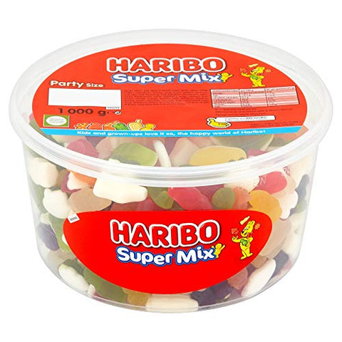 Original Haribo Supermix Party Size Tub A Delicious Mix Of Fun Haribo Shapes Includes Little Jelly Men Milk Bottles Imported From The UK British Gummy Candy.