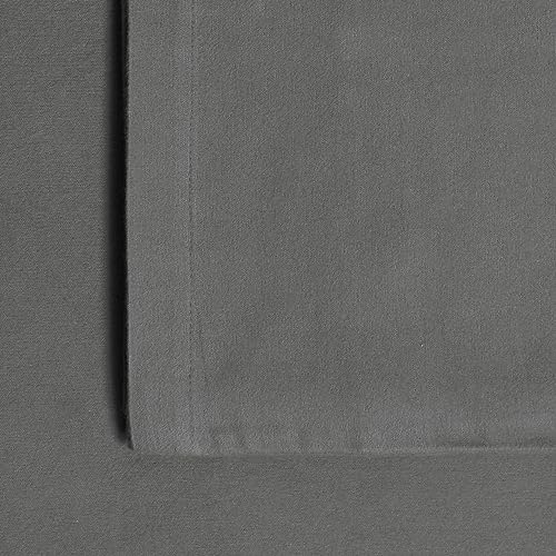 Tribeca Living Queen German Flannel Deep Pocket Bed Sheet Set, 200-GSM Heavyweight Cotton, 4-Piece Bedding Set, Grey/Wet Weather.