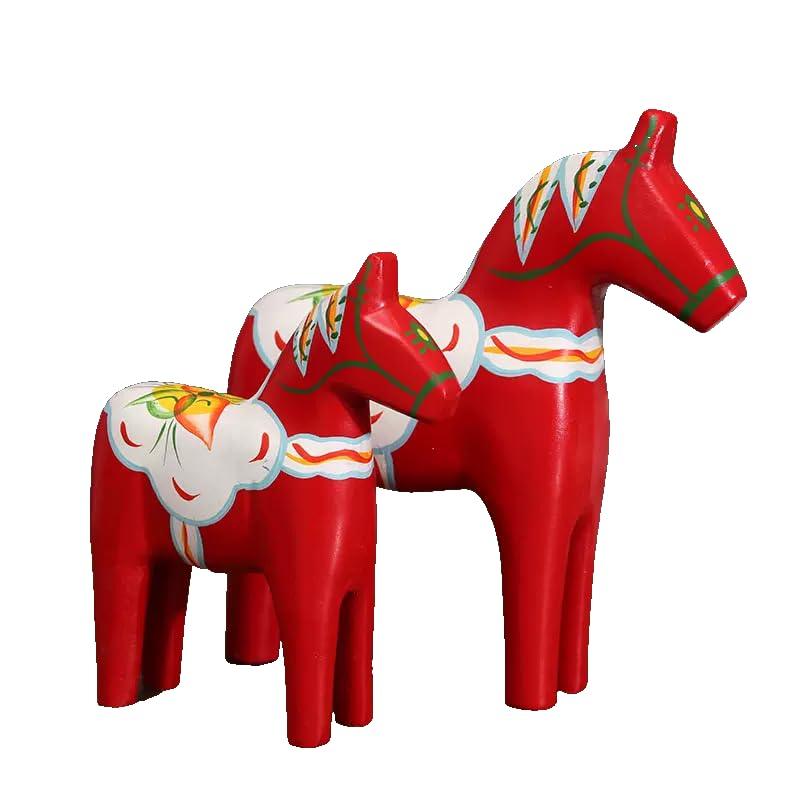 Set of 2 Swedish Wooden Dala Horses, Dalecarlian Horse Figurines, Christmas Ornament Decor for Home, Red