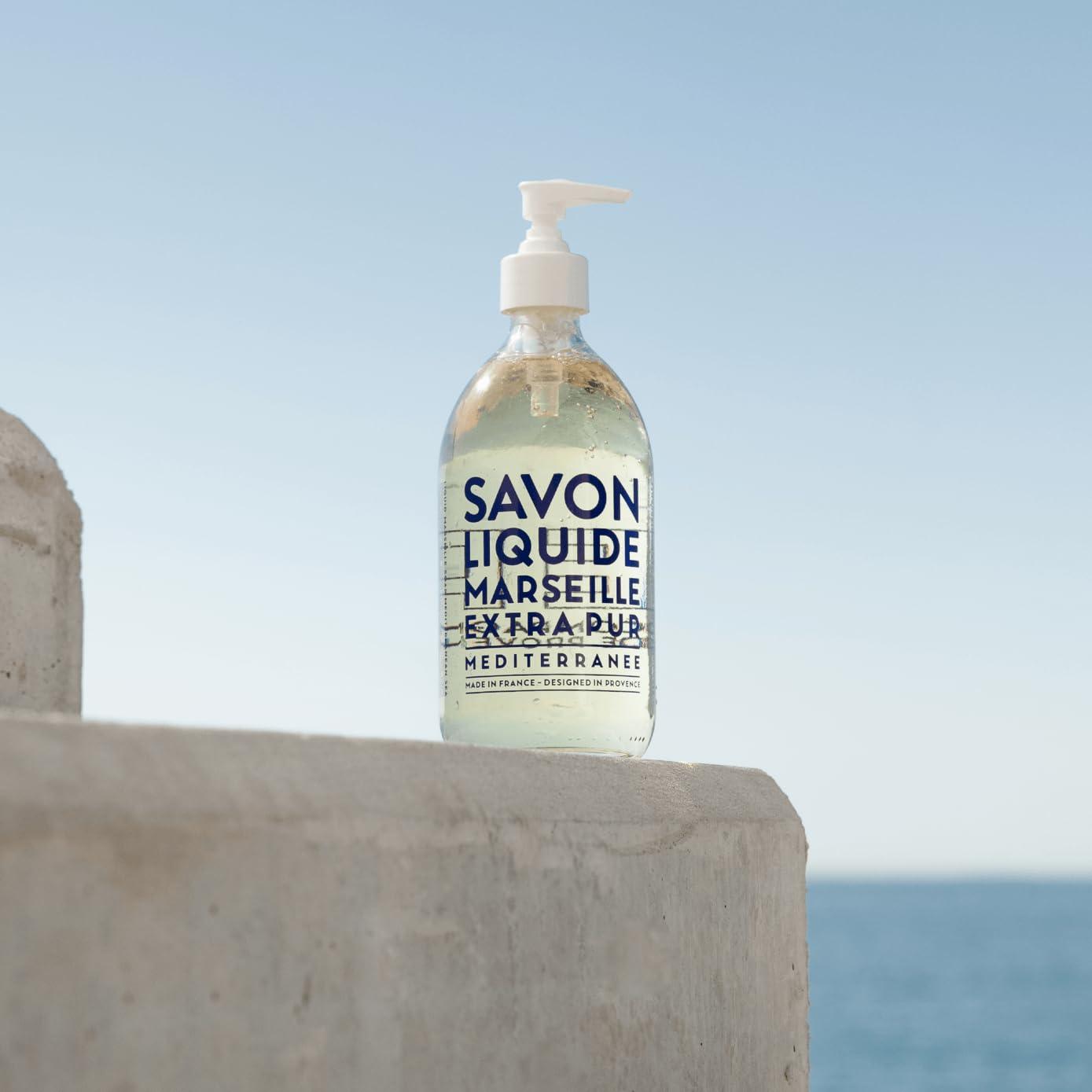 Compagnie de Provence Savon de Marseille Extra Pure Liquid Soap - Mediterranean Sea - 16.7 Fl Oz Glass Pump Bottle