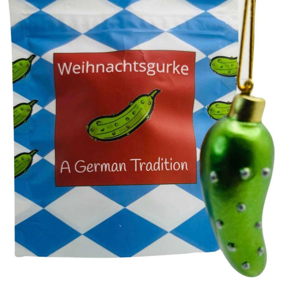 Original German Weihnachtsgurke Pickle Ornament Traditional Polyresin Christmas Tree Decoration in a Bavarian Gift Bag