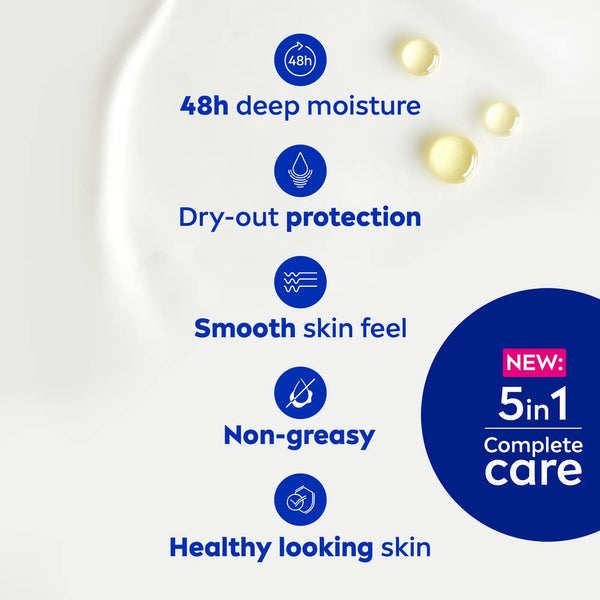 NIVEA Rich Nourishing Body Lotion (400ml), NIVEA Moisturiser for Dry Skin Made with Deep Moisture Serum, Natural Almond Oil, and Vitamin E, Smooth Skin NIVEA Body Lotion