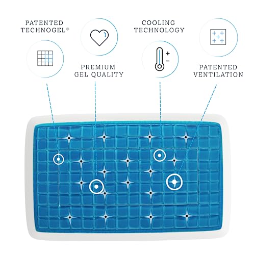 Technogel Thick Cooling Gel Pillow I Neck & Shoulder Pain Relief I Standard Relax Shape I Odorless Memory Foam Base I Cool Sleeping I Side Sleeper Pillows I Washable Ventilated Cooled Cover.
