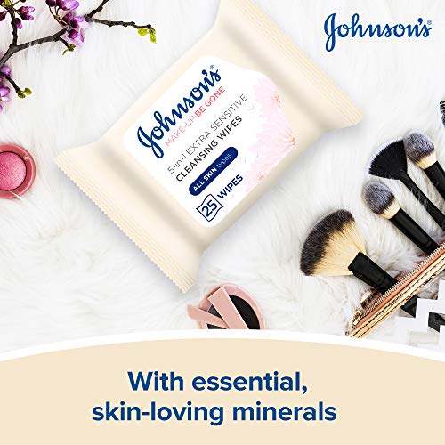 Johnson's Makeup Be Gone Extra-Sensitive Wipes, Pack of 25 (Packing May Vary)