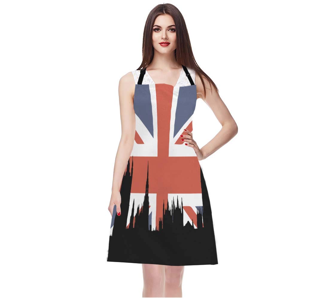 Wondertify Union Jack UK Flag Apron,England Flag London Cityscape Skyline House Of The Parliament Bib Apron with Adjustable Neck for Men Women,Suitable for Home Kitchen Cooking Bistro Baking BBQ Apron