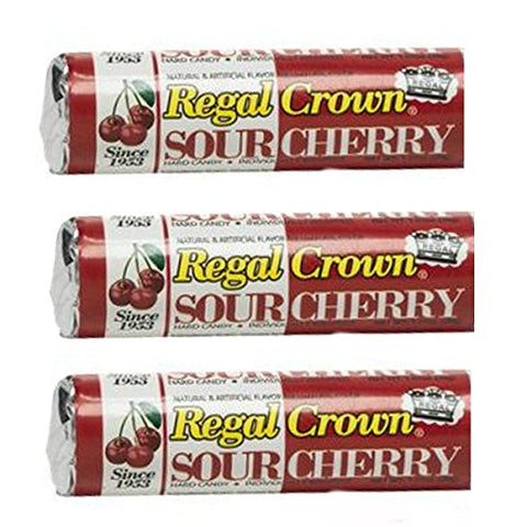 Regal Crown Hard Candy 3 Pack - Sour Cherry Flavor - Individually Wrapped.