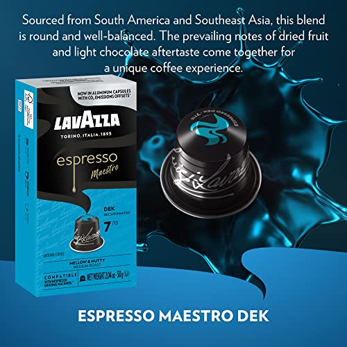 Lavazza Espresso Decaffeinated Dek Medium Roast Arabica & Robusta Aluminum Capsules Compatible with Nespresso Original Machines ,Value Pack, Round and well-balanced, Intensity 7 of 13, 10 Count (Pack of 6).
