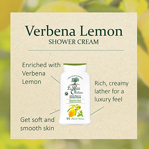 Le Petit Olivier Shower Cream - Verbena Lemon - Gently Cleanses Skin - Fresh and Moisturizing - pH Neutral - Dermatologically Tested - Free Of Soap and Dyes - 8.4 Oz