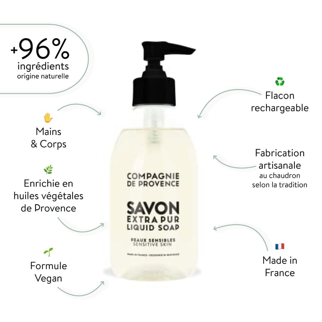 Compagnie de Provence Savon de Marseille Extra Pure Liquid Soap - Sensitive Skin - 10 Fl Oz Plastic Pump Bottle