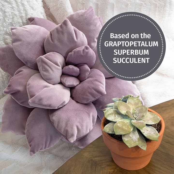 Hearthfire Hygge 3D Large Succulent Pillow | 17&quot; Soft Purple Leaf Pillow, Flower Shaped Pillow | Succulent Decor Cactus Pillow | Funky Throw Pillows Cactus Plush | Succulent Pillows Aesthetic