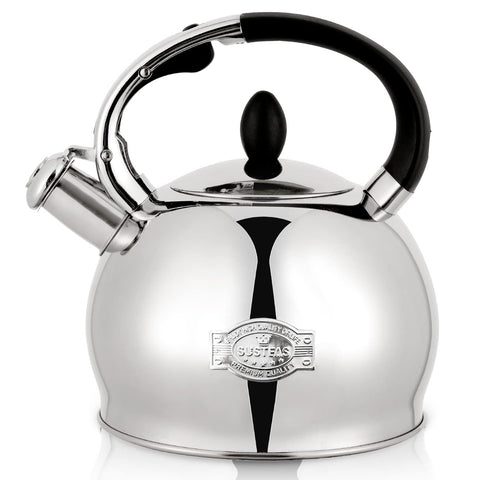 SUSTEAS Stove Top Whistling Tea Kettle - Food Grade Stainless Steel Teakettle Teapot with Cool Touch Ergonomic Handle,1 Free Silicone Pinch Mitt Included,2.64 Quart(SILVER)
