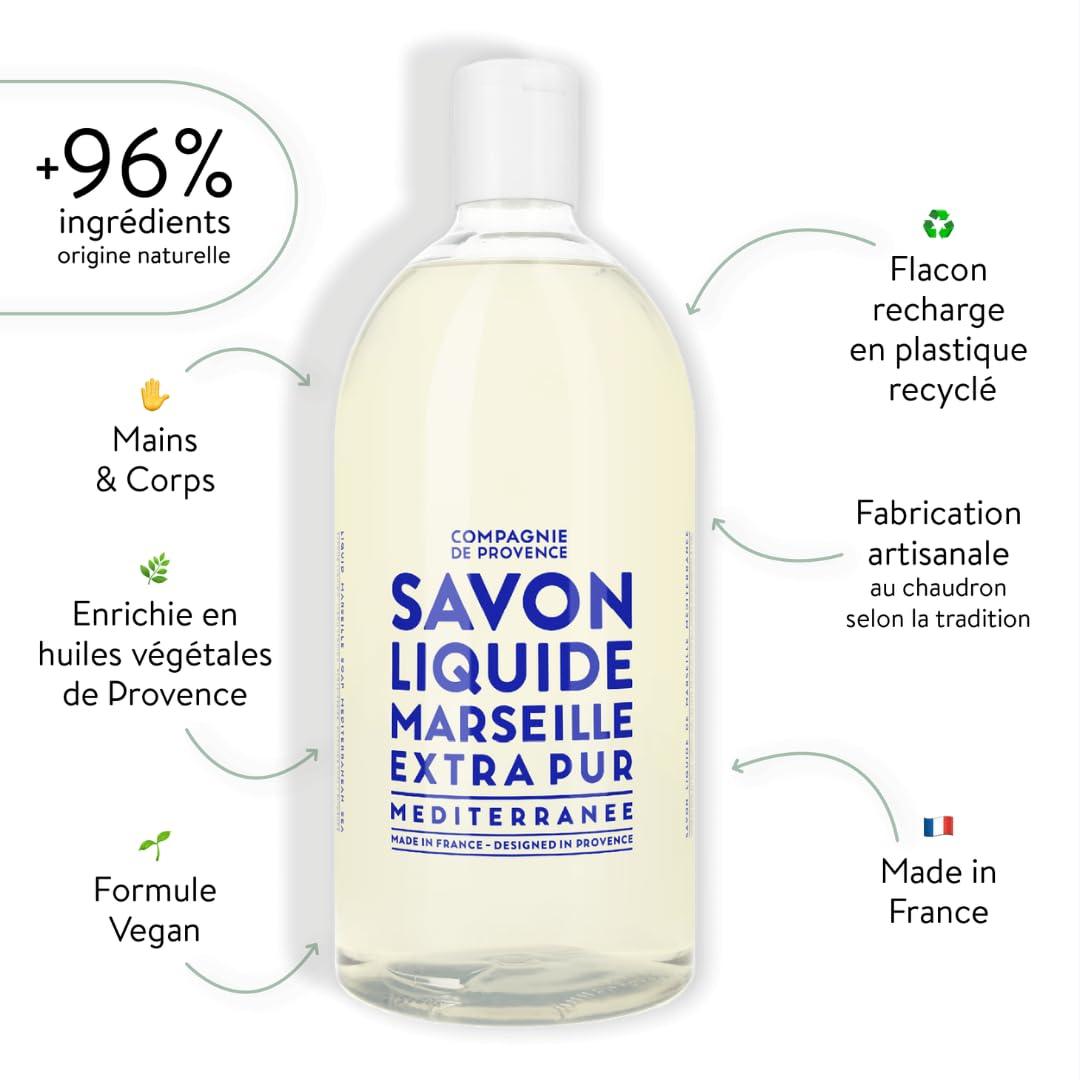 Compagnie de Provence Savon de Marseille Extra Pure Liquid Soap - Mediterranean Sea - 33.8 fl oz Plastic Bottle Refill