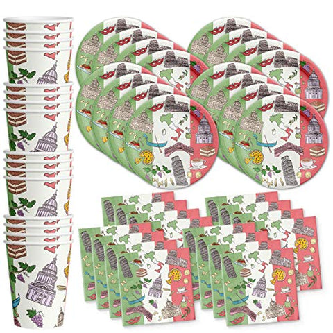 Italy Birthday Party Italian Supplies Set Plates Napkins Cups Tableware Kit for 16.