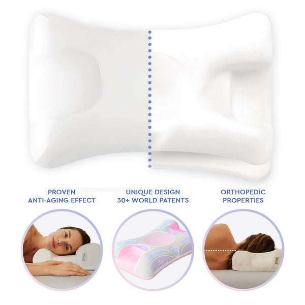 SLEEP & GLOW Omnia Anti-Aging Beauty Pillow Fights Sleep Wrinkles with Orthopedic Height Adjustable Memory Foam for Sleeping on Back and Side (Made in Italy).