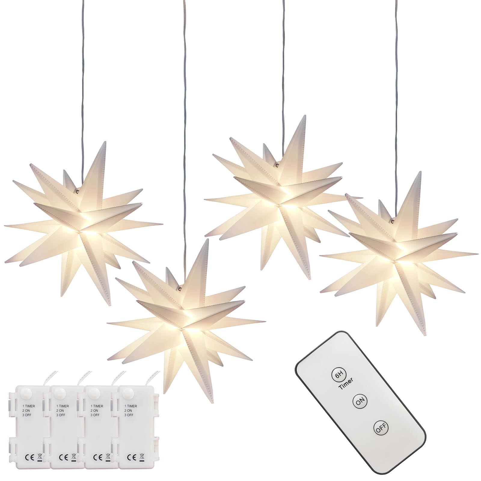 Leejec 9.4&quot; Moravian Star Outdoor Light with Remote Control, Christmas Decorations, Indoor Hanging, Warm White LED Light, Battery Operated with Timer Function, 4-Pack, Tree, Ceiling, Balcony Décor