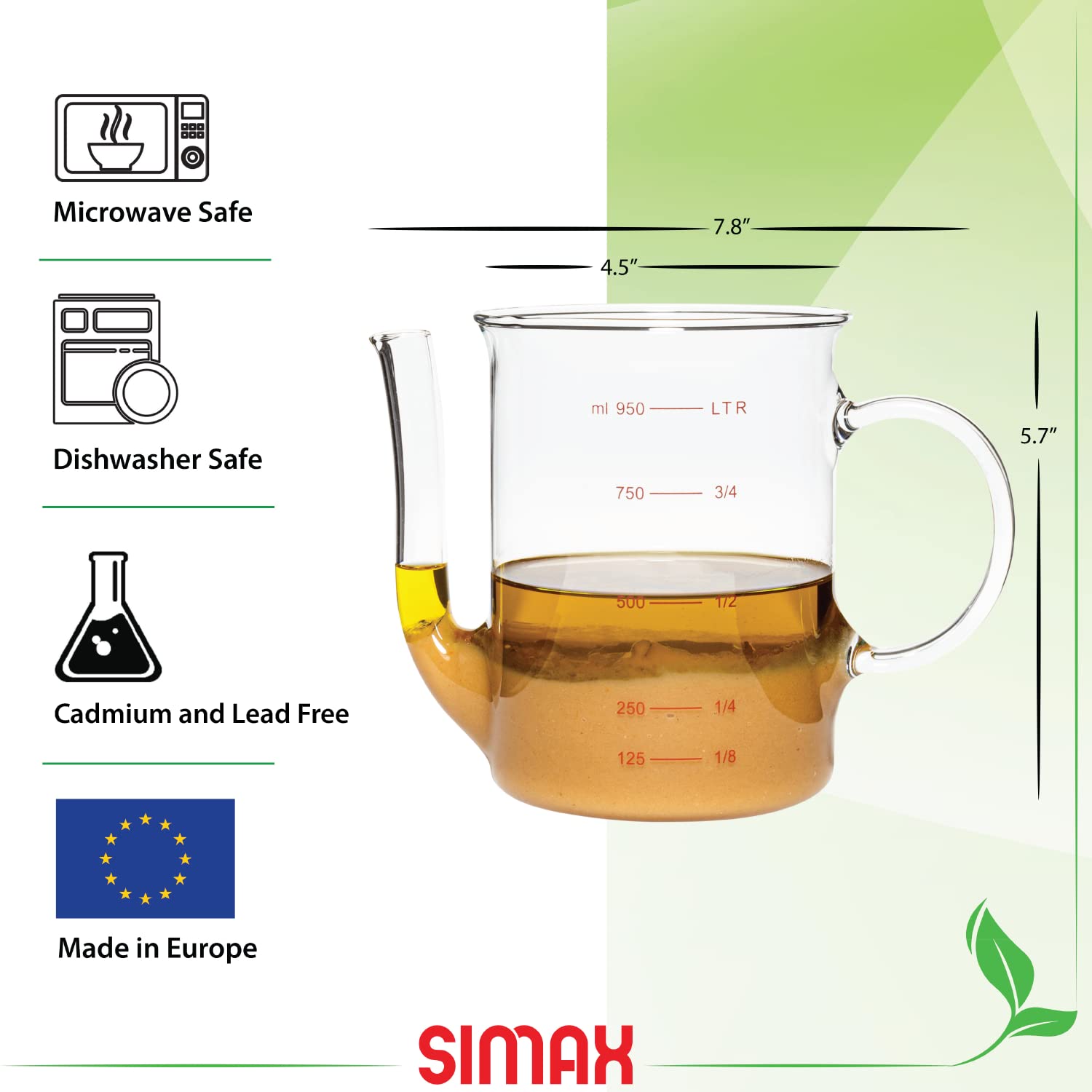 Simax Fat Separator For Gravy, Glass Gravy Separator, Fat Separator for Grease, 4 Cup Oil Separator for Cooking, Borosilicate Glass, Measuring Cup Fat Strainer, Turkey Fat Skimmer