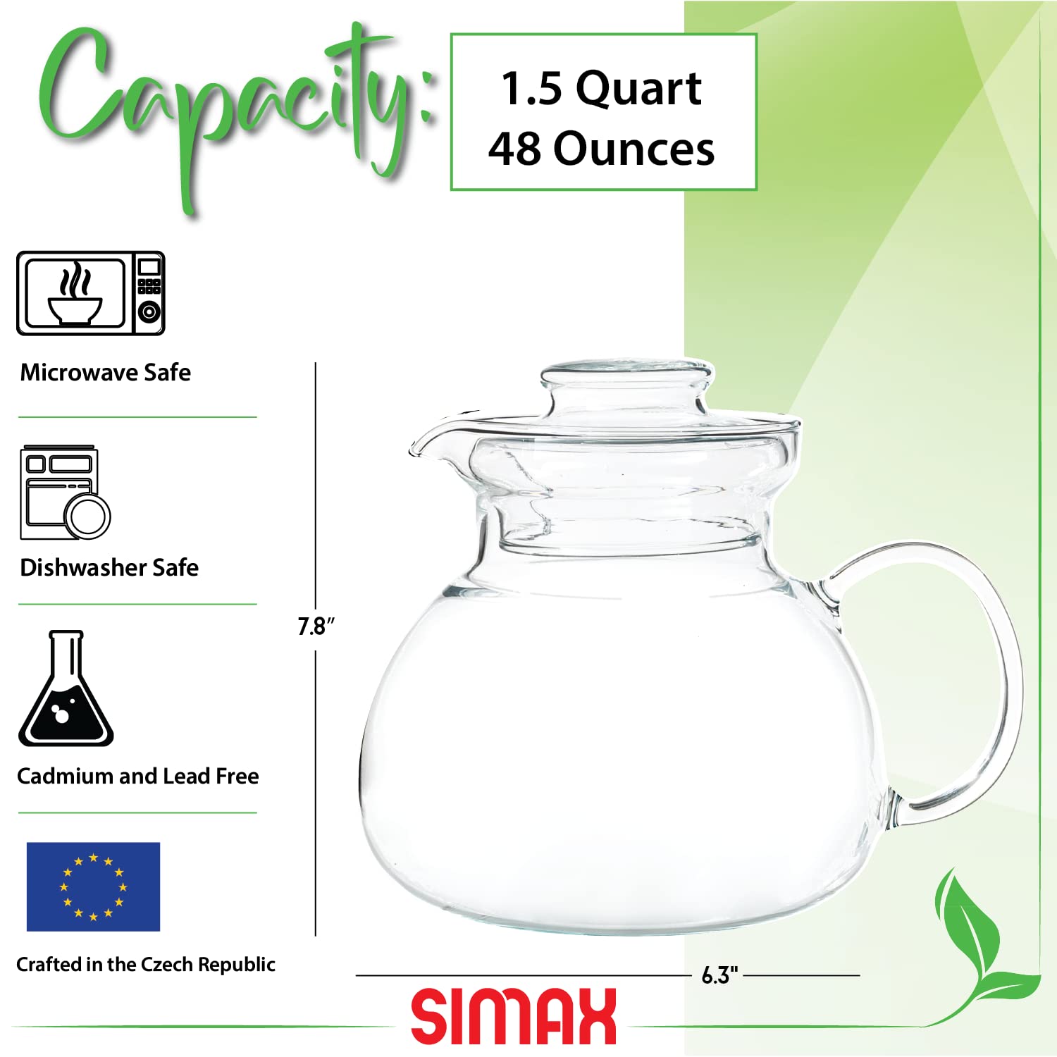 Simax Glass Teapot For Stovetop, Glass Tea Kettle For Stove Top, Tea Pots For Stove Top, Stovetop &amp; Microwave Safe Kettles, Clear Glass Tea Pot With Spout for Tea Party, 1.5 Quart/ 6 Cup Teapots