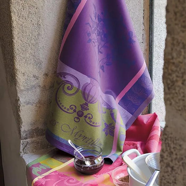 Garnier Thiebaut Myrtilles Violet French Jacquard Kitchen Towel 100% Cotton.