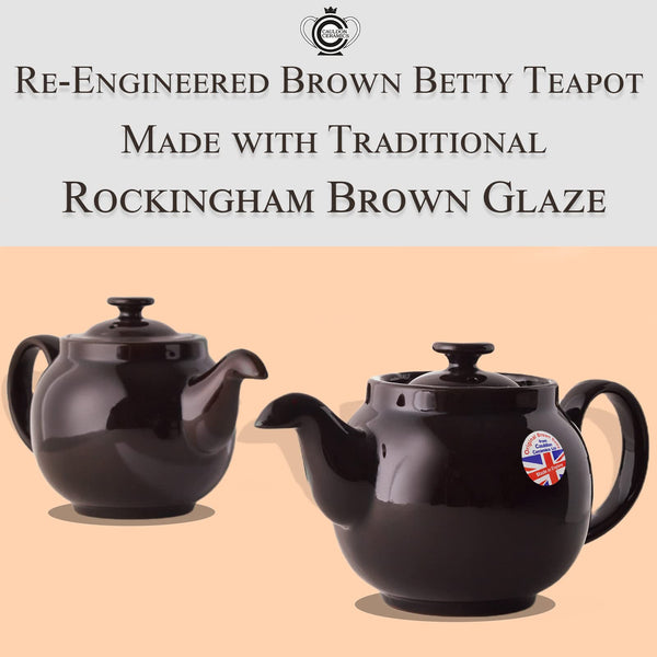 Cauldon Ceramics Re-Engineered Ian McIntyre Brown Betty 4 Cup Tea Pot with Infuser | Redesigned Brown Betty Teapot | Traditional Ceramic Teapot | 30 fl oz | Authentic Made in England Teapot.