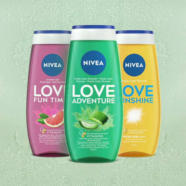NIVEA Love Sunshine Shower Gel (250 ml), Refreshing and Caring Shower Gel with Aloe Vera, Nourishing Formula with Unique Summer Fragrance, Packaging May Vary