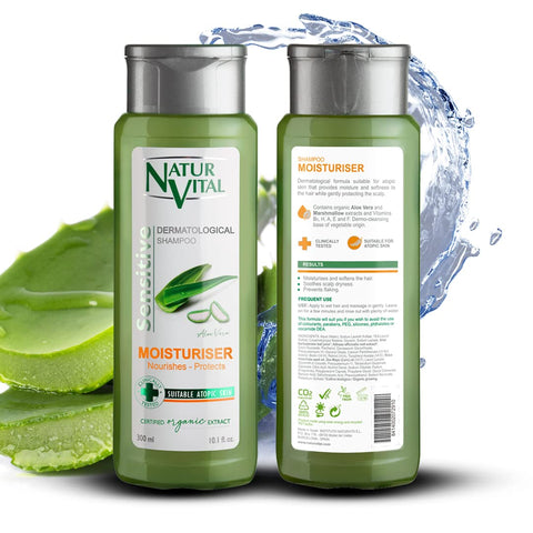 NaturVital Sensitive Shampoo Moisturizer with Organic Grown Aloe Vera Extract Suitable for Dry, Treated Hair & Sensitive Scalp Hypoallergenic - 300 ml
