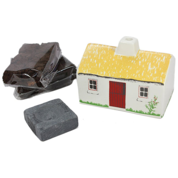 Irish Turf Ceramic Cottage Made in Ireland Irish Turf Candle Irish Croft House Ceramic Cottage Burner with 12 Peat Logs Irish Peat Briquettes Made in Co. Tipperary.